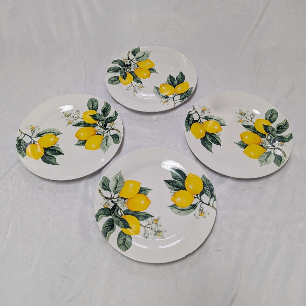 Set Of 4 Royal Norfolk Lemon Citrus Dinner Plates 10.5" Summer Party READ
